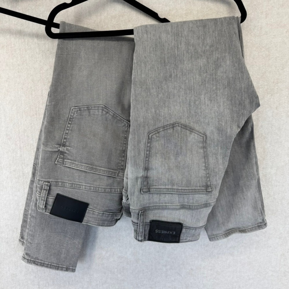 (2) Express Mens Skinny Jeans 31 x 30 Light Gray Wash Denim Pants Stretch
